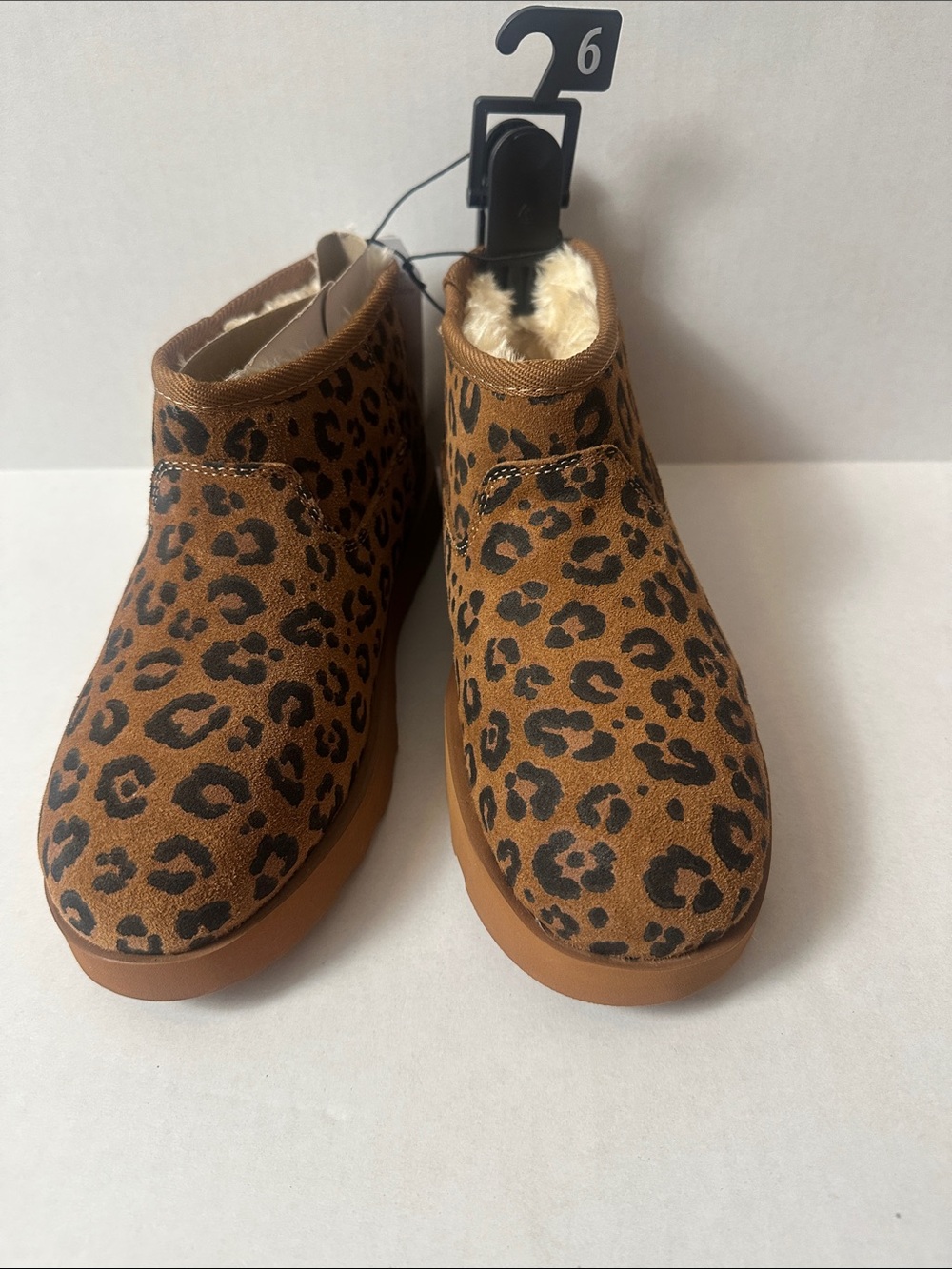 Time and Tru Leopard Print Faux Fur Lined Slip-On Booties - Brown/Black